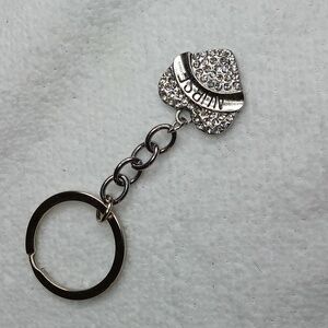 Silver Toned Heart Nurse Key Chain With Clear Rhinestones